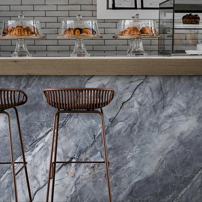 Marble Peel and Stick Waterproof Wall Paneling, 118" x 47" Pietra Grey Glossy Finish Self-Adhesive Backsplash Tile Vinyl Wall Panel for Kitchen Bathroom Wall Decor, Covers 38.75 Sq. Ft. - Image 8