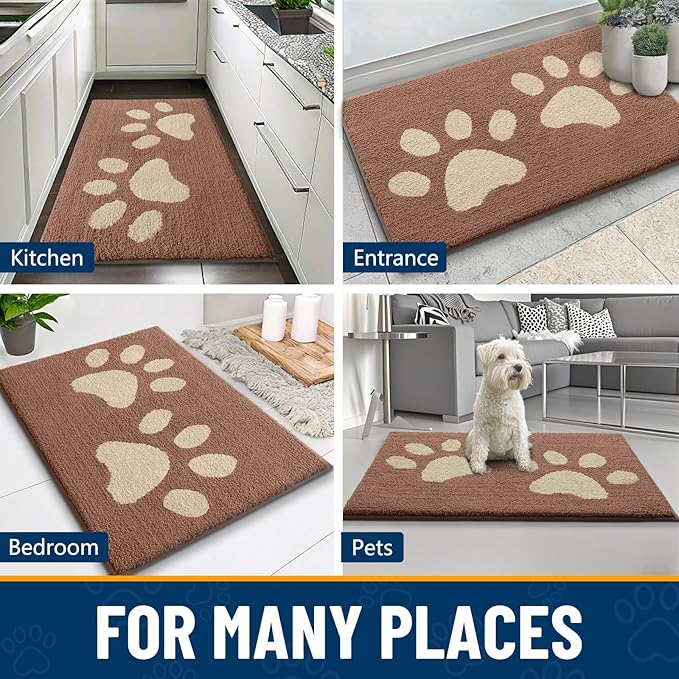 Smiry Dog Door Mat for Muddy Paws, Absorbs Moisture and Dirt, Low-Profile Entryway Mat with Non-Slip Backing, Entry Indoor Outdoor Doormat for Inside Floor (30x20 Inches, Camel, Paw) - Image 9