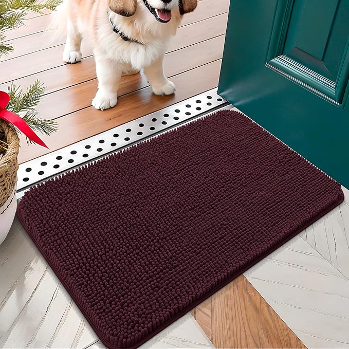 OLANLY Dog Door Mat for Muddy Paws 30x17, Absorbs Moisture and Dirt, Absorbent Non-Slip Washable Doormat, Quick Dry Chenille Mud Mat for Dogs, Entry Indoor Entryway Carpet for Inside Floor, Russet by OLANLY