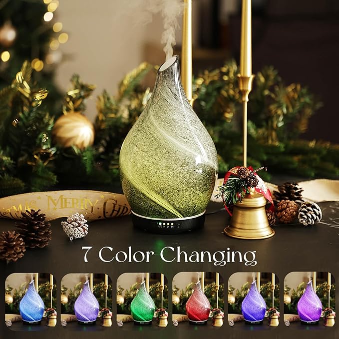 Porseme 280ml Essential Oil Diffuser Glass Color Changing Aroma Air Diffusers Aromatherapy Ultrasonic Cool Mist Humidifier 7 Running Hours Waterless Auto-Off for Sleeping, Yoga, Office, Spa (Obsidian) - Image 2