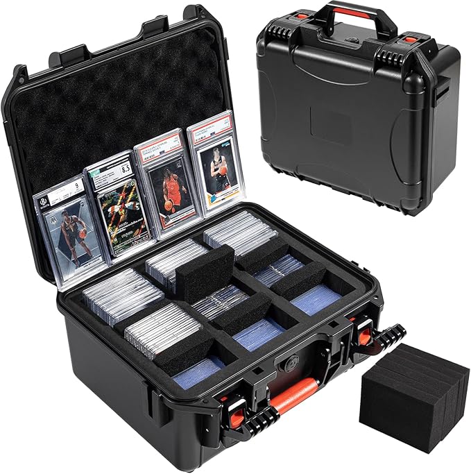 QINGUANG Graded Card Storage Box,Trading Card Case with 6 Foam Dividers,IP67 Waterproof PSA Slab Case for PSA/CSG/CGC/BGS Top Loaders Sports Cards (14.06"x11.81"x6.89") by QINGUANG