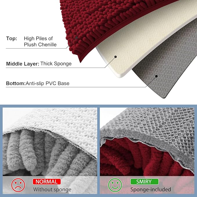 Smiry Luxury Chenille Toilet Rugs U-Shaped 24x20, Soft Absorbent Non-Slip Contour Bathroom Rugs for Toilet, Machine Washable Contoured Bath Mats, Red - Image 5