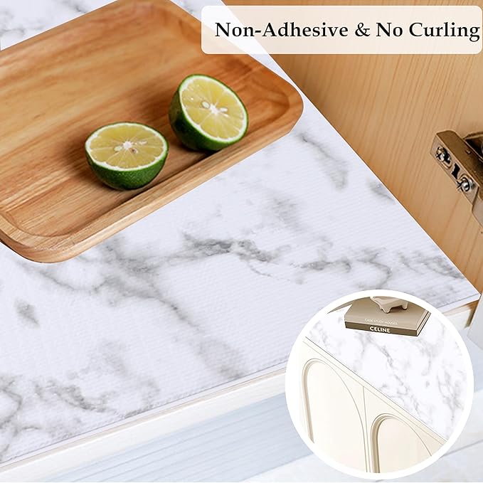 Cabinet Liner Non Slip Waterproof 12 Inch Wide X 20 Ft Non Adhesive Drawer Shelf Liners Pantry Closet Shelf Liner Strong Grip Liner For Kitchen Bathroom Refrigerator Dresser Drawer Cupboard Mat Marble - Image 5