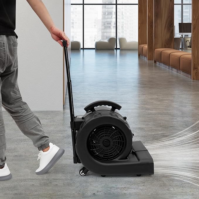 750W Commercial Floor Dryer, 750W Portable Air Mover & Commercial Floor Blower with 3 Speed Settings, 20-120 Min Timer & 3 Blowing Angles for Industrial/Commercial Use (Black) - Image 6