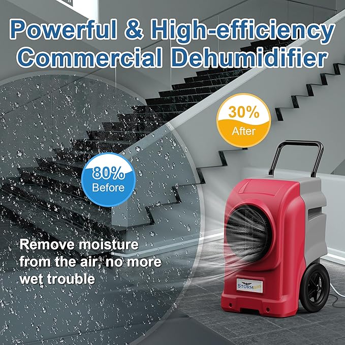 AlorAir 270 Pints Commercial Dehumidifiers for Large Room or Basements, Industrial Large Dehumidifier with Pump and Drain Hose, Dehumidifiers with Smart Wi-Fi, 5 Years Warranty, Red - Image 5