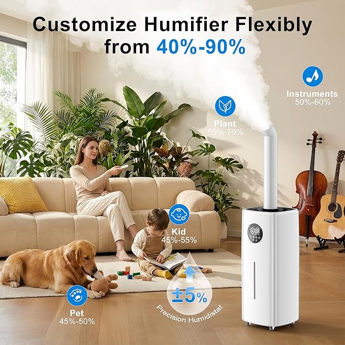 Uthfy 2.64Gal/10L Humidifier for Large Room, Dual 360° Nozzles Ultrasonic Humidifiers for Bedroom, Remote/Touch Control, Top Fill, 12H Timer - Image 3