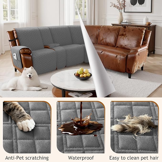 Arfntevss Waterproof Recliner Sectional Couch Covers for Reclining L Shape Sofa Cover Non Slip Washable L Shaped Slipcover Sets for Dog Furniture Protector (5 Seat with 1 Console Cover, Dark Gray) - Image 6