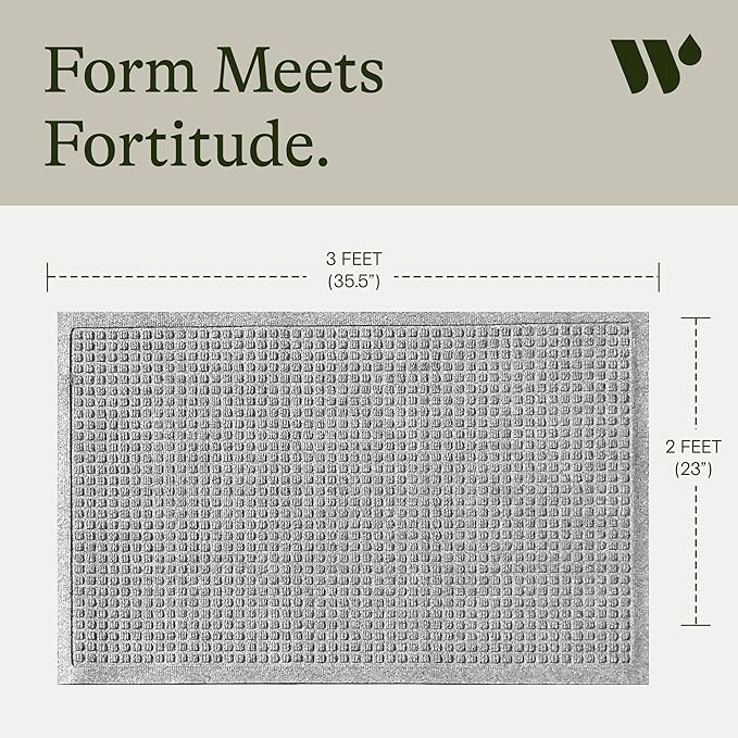 WaterHog Squares Front Door Mat Indoor Outdoor Entrance, Absorbent All-Weather Doormat with Non-Slip Rubber Backing, Dirt & Moisture Trapper, Low Profile, Easy Clean, Made in USA 23"x35.5" Medium Grey - Image 3