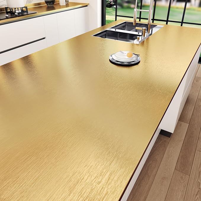 WESTICK Gold Stainless Steel Contact Paper for Appliances Textured Gold Refrigerator Wrap Peel and Stick Countertops Waterproof Heat Resistant Brass Fridge Vinyl Wrap for Cabinets Tables 15.8"x394" - Image 2