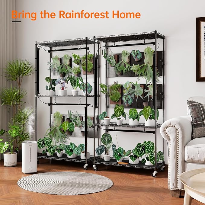 Bstrip Plant Cabinet with Pegboard, 3 Tier Plant Shelf with Grow Light, Metal Plant Stand with 4 Pack 96W Grow Lights for Indoor Plant, Foliage Plants, Seed Starting, 29.5"x13.8"x59" - Image 4