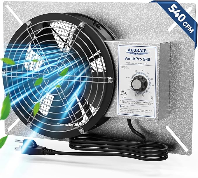 ALORAIR 540 CFM IP-55 Grade Crawlspace Ventilation Fans with Humidistat & Thermostat, 8.7 inches Basement Vent Fans with Isolation Mesh, Ventilator Fan for Crawl Space Basement Attic Garage, Exhaust by ALORAIRSOLUTIONSINC0J0DC