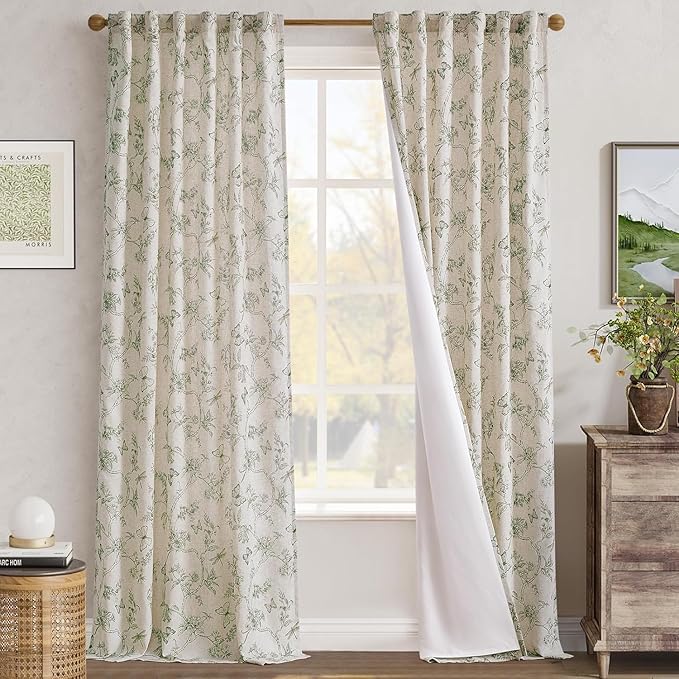 jinchan Floral Curtains Lined Linen Blend Curtain for Living Room 96 Inch Length Sage Green Farmhouse Flower Patterned Curtain French Country Curtains Drapes Back Tab Rod Pocket 2 Panels - Image 7