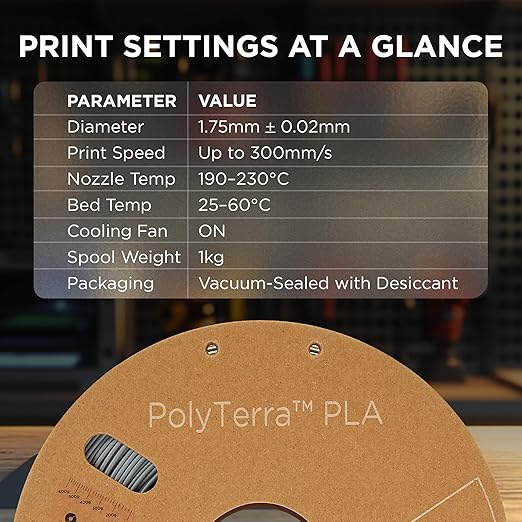 Polymaker Matte PLA Filament Matte Fossil Grey 1.75mm 3kg 3D Printing Filament, PolyTerra 3D Printer PLA Filament - Image 6