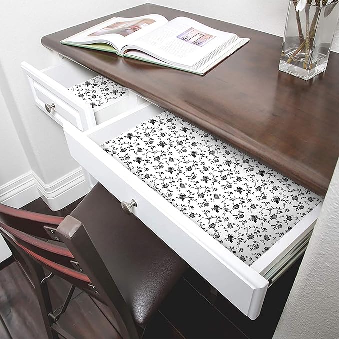 Smart Design Bonded Grip Shelf Liner – 18in x 5ft – Non-Adhesive Drawer Liner with Strong Grip Helps Protect and Personalize Your Home Organization and Storage – Wisteria Black - Image 3