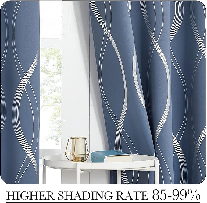 NICETOWN Stone Blue Floral Curtains Blackout 84 inch Length for Bedroom Living Room, Thermal Insulated Grommet Room Darkening Pattern Drapes for Boys Kids Mans Home Decoration (2 Panels, 52 by 84) - Image 4