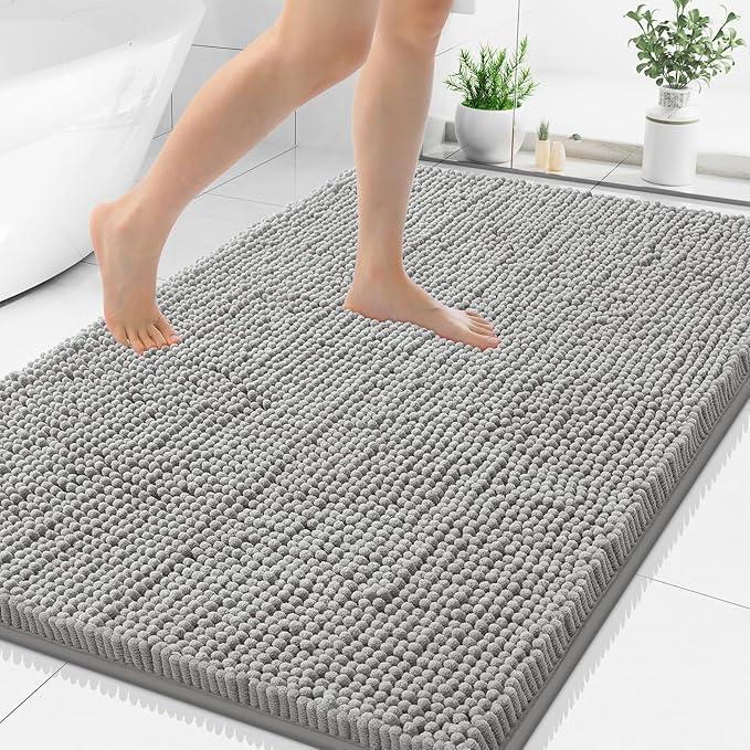 Smiry Luxury Chenille Bathroom Rugs 40x32, Extra Soft and Absorbent Shaggy Bath Mat, Machine Washable, Non-Slip Plush Carpet Runner for Tub, Shower, and Floor, Home Decor Accessories, Light Grey by Smiry