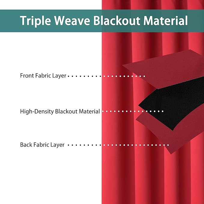 BONZER Room Divider Curtain Total Privacy Wide Blackout Room Darkening Grommet Curtains for Shared Room, 96L x 108W Inch (8L x 9W ft), 1 Panel, Red - Image 2