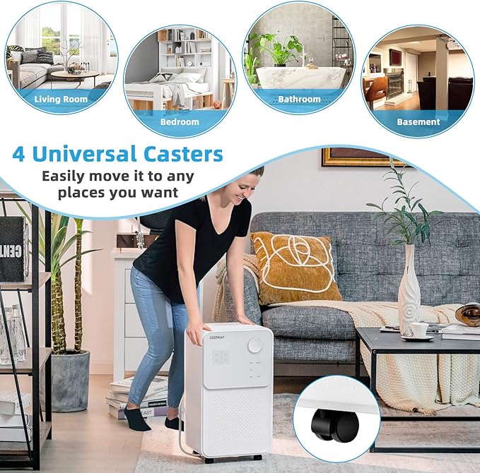 COSTWAY 2000 Sq. Ft Dehumidifier for Large Room & Basement, 32 Pint Dehumidifier with Drain Hose, 4 Modes, 2 Speeds, 24H Timer, Auto Defrost, 3-Color Digital Display - Image 9