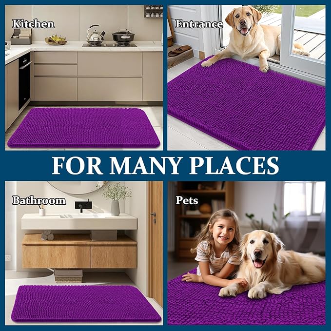 OLANLY Dog Door Mat for Muddy Paws 30x20, Absorbs Moisture and Dirt, Absorbent Non-Slip Washable Doormat, Quick Dry Chenille Mud Mat for Dogs, Entry Indoor Entryway Carpet for Inside Floor, Purple - Image 8