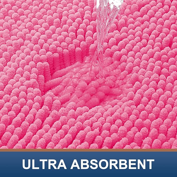 Smiry Luxury Chenille Bathroom Rugs 47x20, Extra Soft and Absorbent Shaggy Bath Mat, Machine Washable, Non-Slip Plush Carpet Runner for Tub, Shower, and Floor, Home Decor Accessories, Hot Pink - Image 4