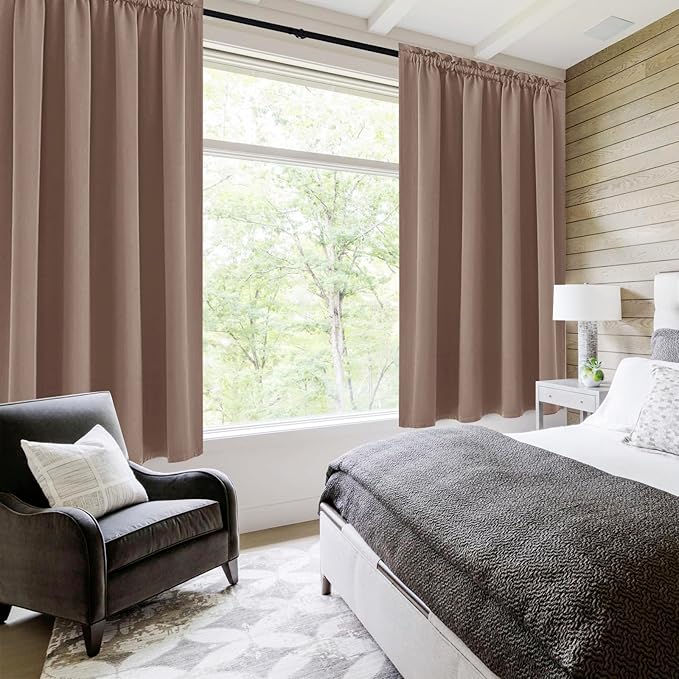 DWCN Blackout Curtains for Living Room Thermal Insulated, Energy Saving & Noise Reducing Bedroom Curtains, Khaki, W 52x L 36 Inch, Set of 2 Rod Pocket Curtain Panels - Image 2