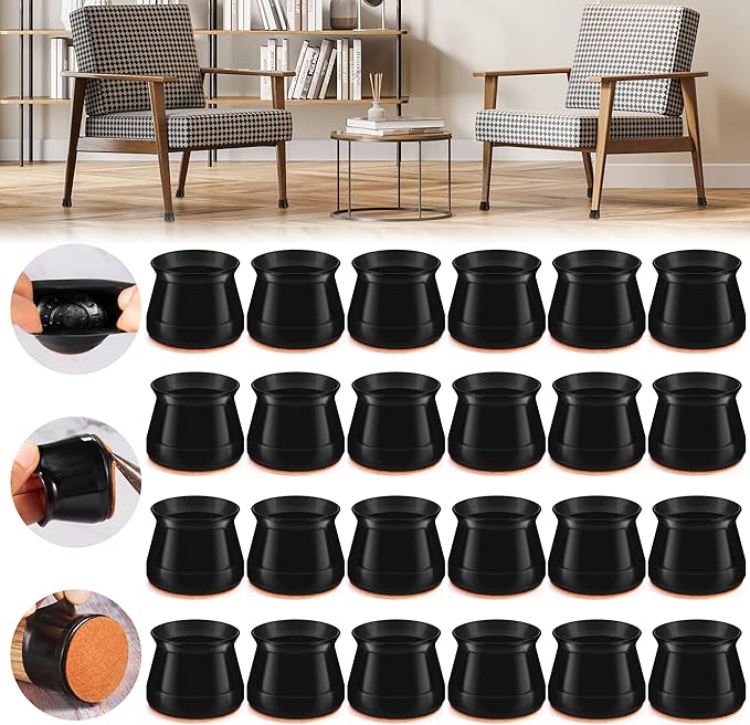24PCS Upgraded Silicone Chair Leg Floor Protectors for Hardwood Floors, Furniture Sliders for Chair Legs, Felt Bottom Furniture Pads, Anti-Slip Round&Square Cap Covers to Scratch and Reduce Noise by Violibar