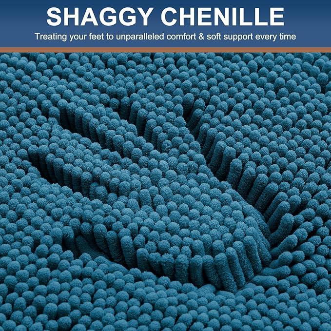 Smiry Luxury Chenille Bathroom Rugs 36x24, Extra Soft and Absorbent Shaggy Bath Mat, Machine Washable, Non-Slip Plush Carpet Runner for Tub, Shower, and Floor, Home Decor Accessories, Peacock Blue - Image 3