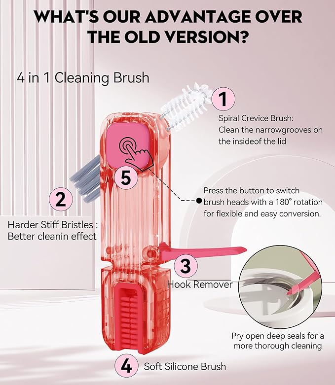4 in 1 Cup Lid Gap Cleaning Brush, Multifunctional Insulation Bottle Cleaning Tools, Mutipurpose Tiny Silicone Cup Holder Cleaner, Home Kitchen Cleaning Tools - Image 3