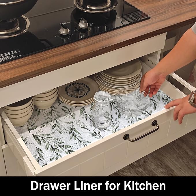 Shelf Liners Non Adhesive and Strong Non-Slip 12IN x 20FT Shelf and Drawer Liners for Kitchen Cabinet Wire Fridge, Waterproof Shelf Drawer Liner,Easy to Clean,Green Leaf - Image 4