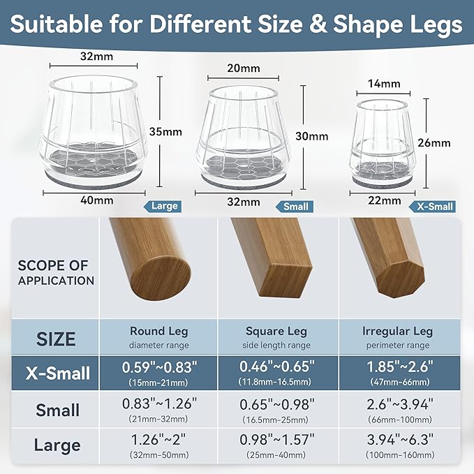 24PCS Extra Small Silicone Chair Leg Floor Protectors for Hardwood Floors, Thicken Rubber Chair Leg Cap Covers, Non Slip Furniture Leg Pads to Protect Wood Tile Floors from Scratches and Reduce Noise - Image 3