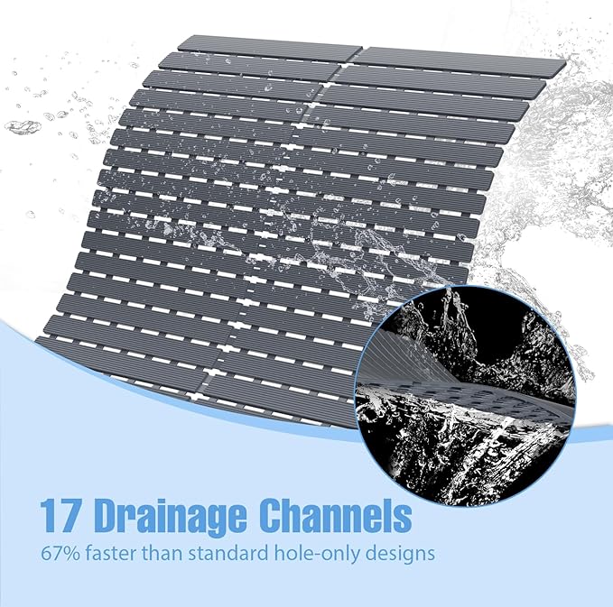 ​Shower Mat Non-Slip Bath Mat for Tub and Shower Stall,200+ Suction Cups with Drain Holes, Quick Dry Machine Washable, Extra Grip for Stand Up Showers, Bathroom Essentials 24x24 Inch (Light Grey) - Image 6