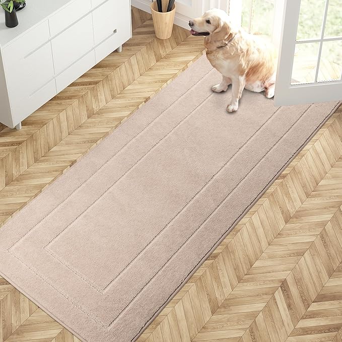 PURRUGS Dirt Trapping Door Mat 32" x 70", Non-Slip/Skid Machine Washable Entryway Rug, Dog Doormat, Super Absorbent Welcome Mat for Muddy Wet Shoes and Paws, Beige by PURRUGS