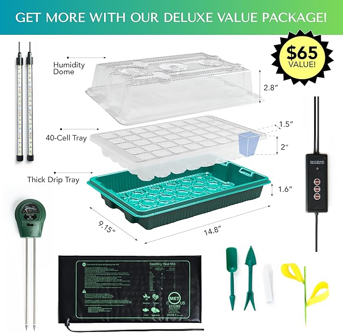 Seed Starter Kit with Grow Lights & Heat Mat – 40-Cell Seed Starter Tray, Humidity Dome, Soil Moisture Meter & Sticky Gnat Traps – Indoor Greenhouse & Plant Propagation Station - Image 3