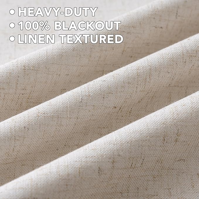 H.VERSAILTEX Linen Curtains 100% Blackout Curtains for Bedroom 102 inch Long Full Light Blocking Nature Linen Blended Window Curtains for Living Room Nickel Grommet (2 Panels, Heathered Natural) - Image 5