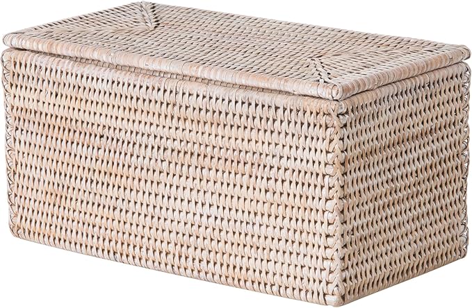 Kouboo La Jolla Rectangular Rattan Box, White-Wash Toilet Roll Storage Basket (1030101) by KOUBOO