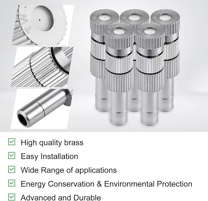 Mornajina 30 Pcs Brass Misting Nozzles Mister Replacement Nozzles with Filter Mesh & 1/4" Water Misting Nozzle Tees Kit, 0.012"/0.3mm Orifice Misting System Heads Sprayer for Outdoor Cooling System - Image 3