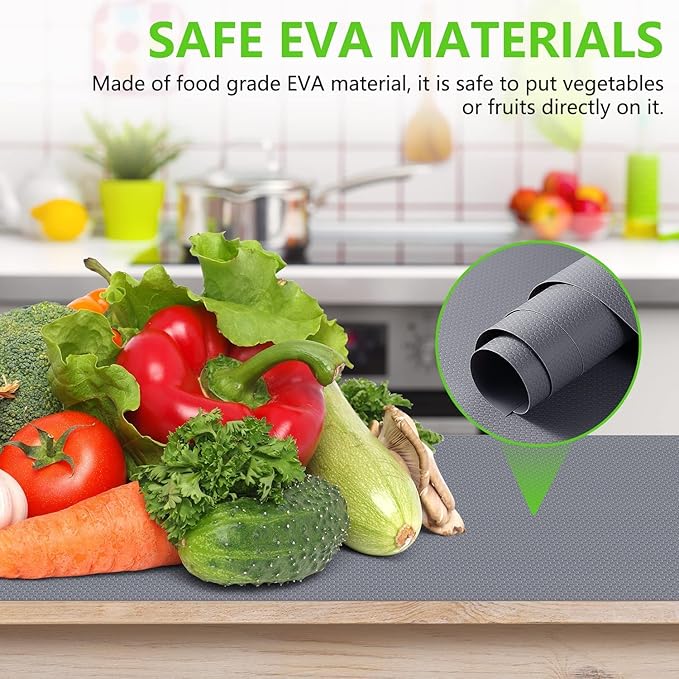 Shelf Liners for Kitchen Cabinets Non Adhesive Drawer Liner for Bathroom Waterproof Refrigerator Liners for Shelves Fridge Plastic Mats Cabinet Cupboard Liner Gray 2 Rolls 17.5 x 236.2 Inches - Image 5