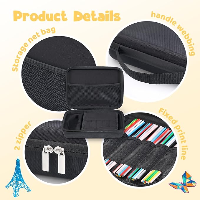 Case Compatible with 3Doodler Start+ Essentials for 3D Pen Set for Kids, Carrying Holder Fit for Printing Pens, Storage Organizer for Printing Filament Refill, Micro-USB Charger (3D-05-Black) - Image 6