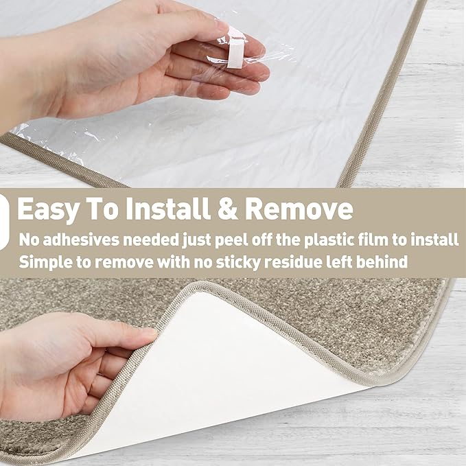 PURE ERA Carpet Stair Tread Landing Mat Tape Free Self Adhesive Non Slip Skid Resistant Indoor Doormat Area Rug Floor Mat for Kitchen Bathroom Workstations Washable 2' X 3' (Cream Grey) - Image 7