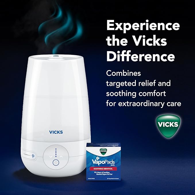 Vicks FilterFree Plus Cool Mist Plus Humidifier (VUL565), Medium Room –Filter-Free Cool Mist Humidifier for Baby, Kids and Adult Rooms, Works with Vicks VapoPads - Image 9