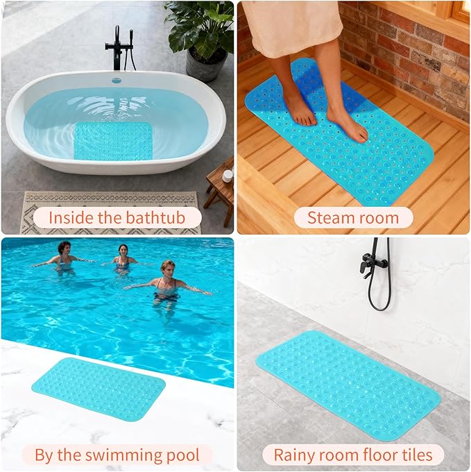 Anti-Slip Bathtub Shower mat, 27.5×14.5（Approximately 70×37cm） inch Soft Oversized Machine Washable Non-Slip Bathtub mat with Drainage Holes, Bathroom Floor Suction Cup.（1-Clear Green） - Image 7