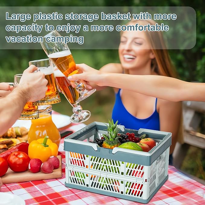 Heavy Duty Plastic Milk Crates for Storage, 2-Pack Stackable Storage Bins for Organizing, Collapsible Shopping Basket with Handle for Groceries, Suitable for Home Office School Store, Blue - Image 3