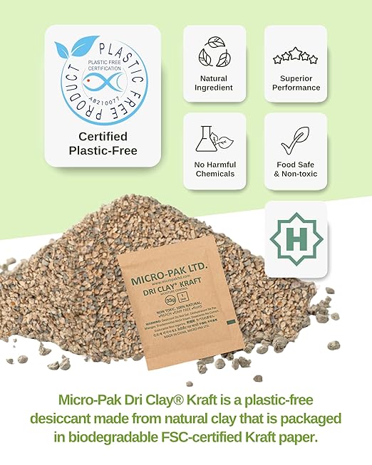 Micro-Pak Dri Clay Kraft, Highest Moisture Absorption Desiccant Packs, Silica Gel Packets Alternative, Food Safe Bentonite Clay, Desiccant Packs for Storage, Moisture Absorbers for Closet, 33gx15pcs - Image 2
