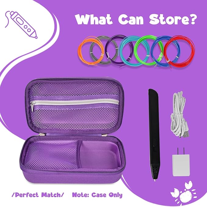 Case Compatible with 3Doodler Start+ Essentials for 3D Pen Set for Kids, Carrying Holder Fit for Printing Pens, Storage Organizer for Printing Filament Refill, Micro-USB Charger (3D-04B-Purple) - Image 5