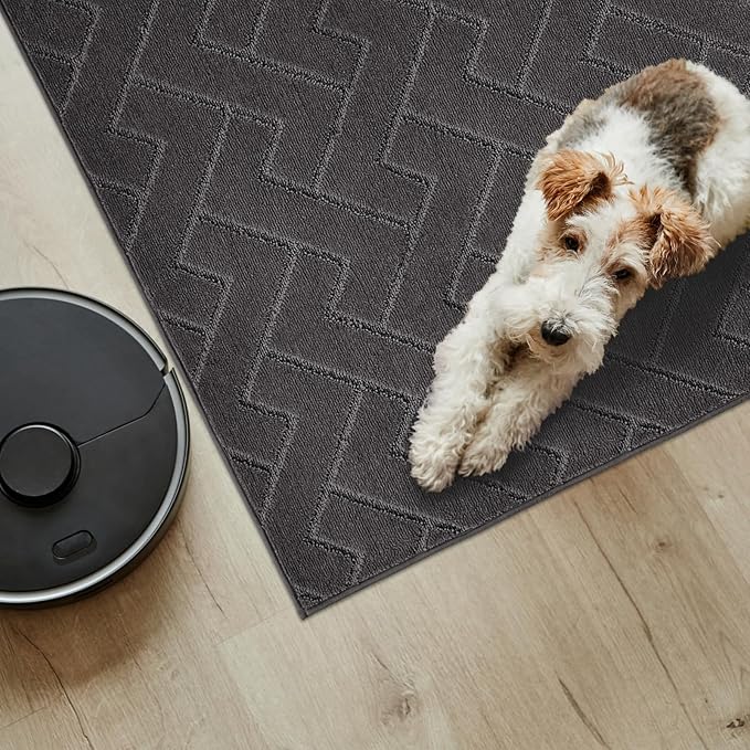 PURRUGS Easy Care Area Rug 4ft x 6ft, Non-Slip Machine Washable Entry Rug, Dog Door Mat, Stain Resistant Accent Rug for Hallway, Bedroom, Living Room and Mudroom, Charcoal - Image 4