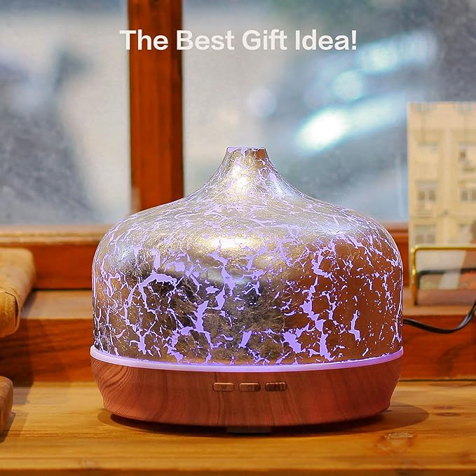 Porseme 500ml Essential Oil Diffuser Silver Plated Glass Aromatherapy Ultrasonic Humidifier - Auto Shut-Off, BPA Free for Home Hotel Yoga SPA Gift - Image 6