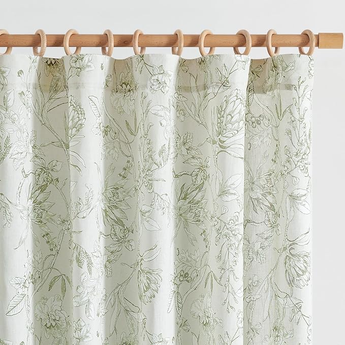 jinchan Floral Curtains 84 Inches Long Sage Green Flower Linen Farmhouse Curtain for Living Room French Country Vintage Curtain Rod Pocket Curtains Set 2 Panels Floral Printed by JINCHAN