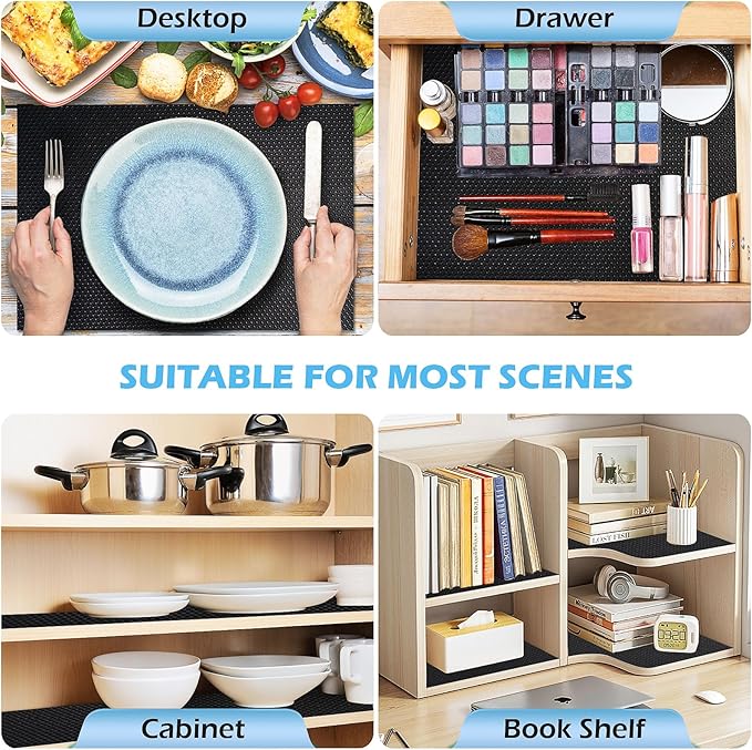 Drawer Liners, Waterproof Shelf Liner, Anti-Slip Non-Adhesive BPA Free Kitchen Cupboard Cabinet Liner Refridge Fridge Mats Sink Protector Strong Durable for Home (Black/15.7in x 20Ft) - Image 5