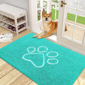 OLANLY Dog Door Mat for Muddy Paws 48x30, Paw Print Design, Absorbs Moisture and Dirt, Absorbent Non-Slip Washable Doormat, Quick Dry Chenille Mud Mat for Dogs, Entry Indoor Entryway Carpet, Teal by OLANLY