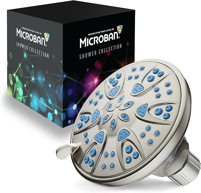 AquaDance Antimicrobial – Anti-Clog High-Pressure 6-Setting Head with Microban Nozzle Protection from Growth of Mold, Mildew & Bacteria for Stronger Shower 4", Aqua Blue Jets – 1.8 GPM - Image 2
